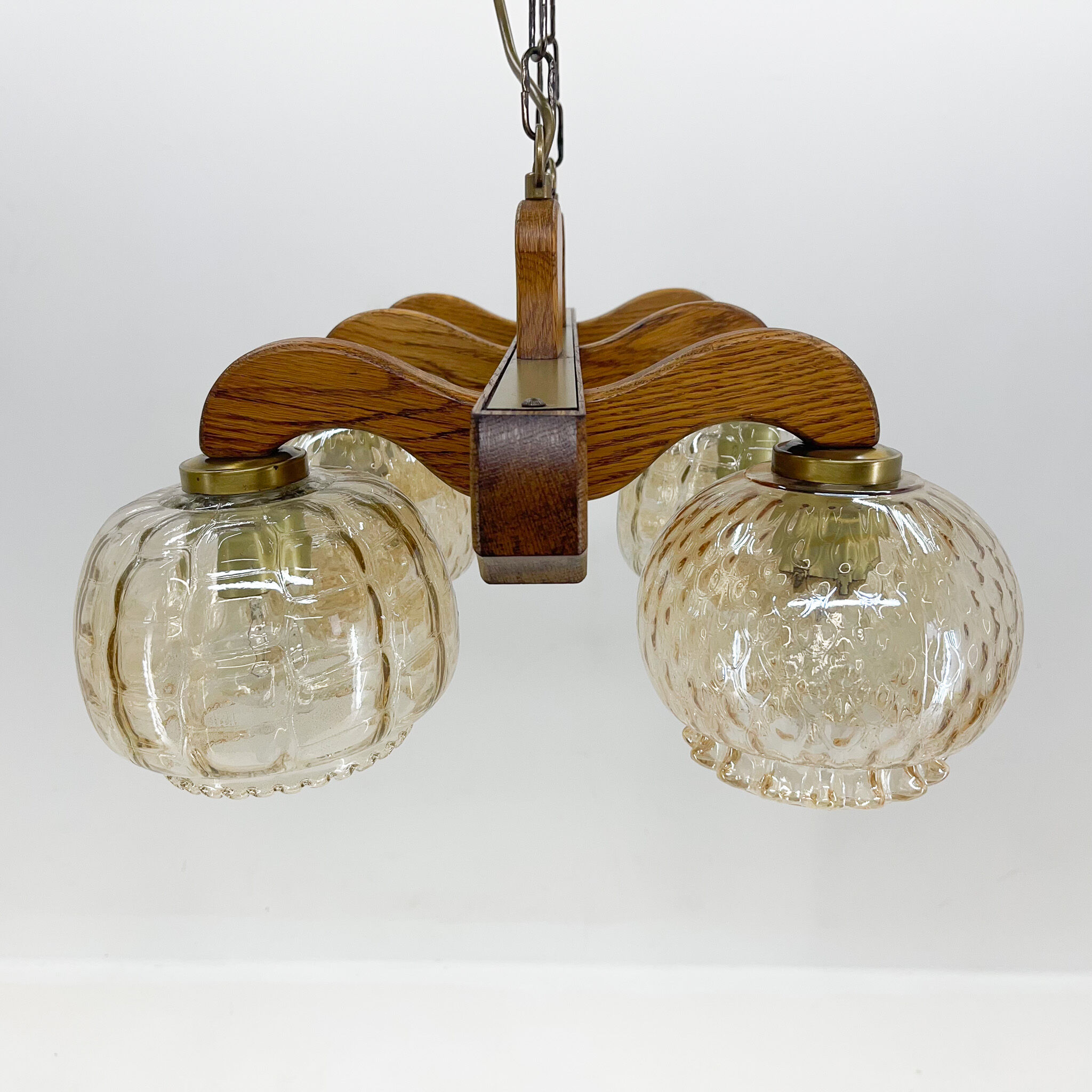 1970's wood & glass chandelier, czechoslovakia