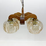 1970's wood & glass chandelier, czechoslovakia