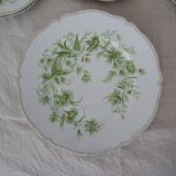 6 flat plates and 1 round dish haviland limoges with green and gold horn