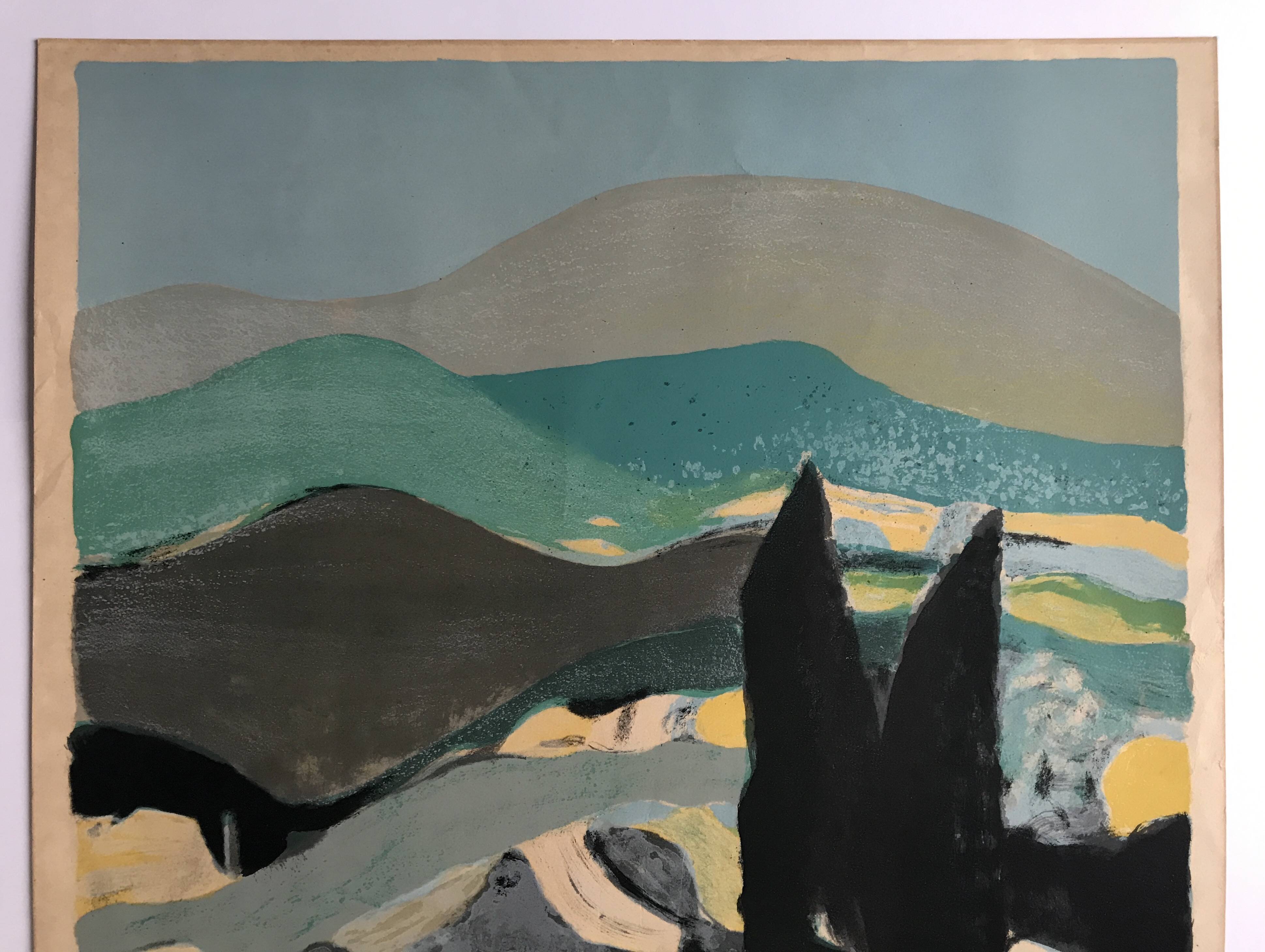 Roger muhl, grasse landscape. original lithograph signed in pencil