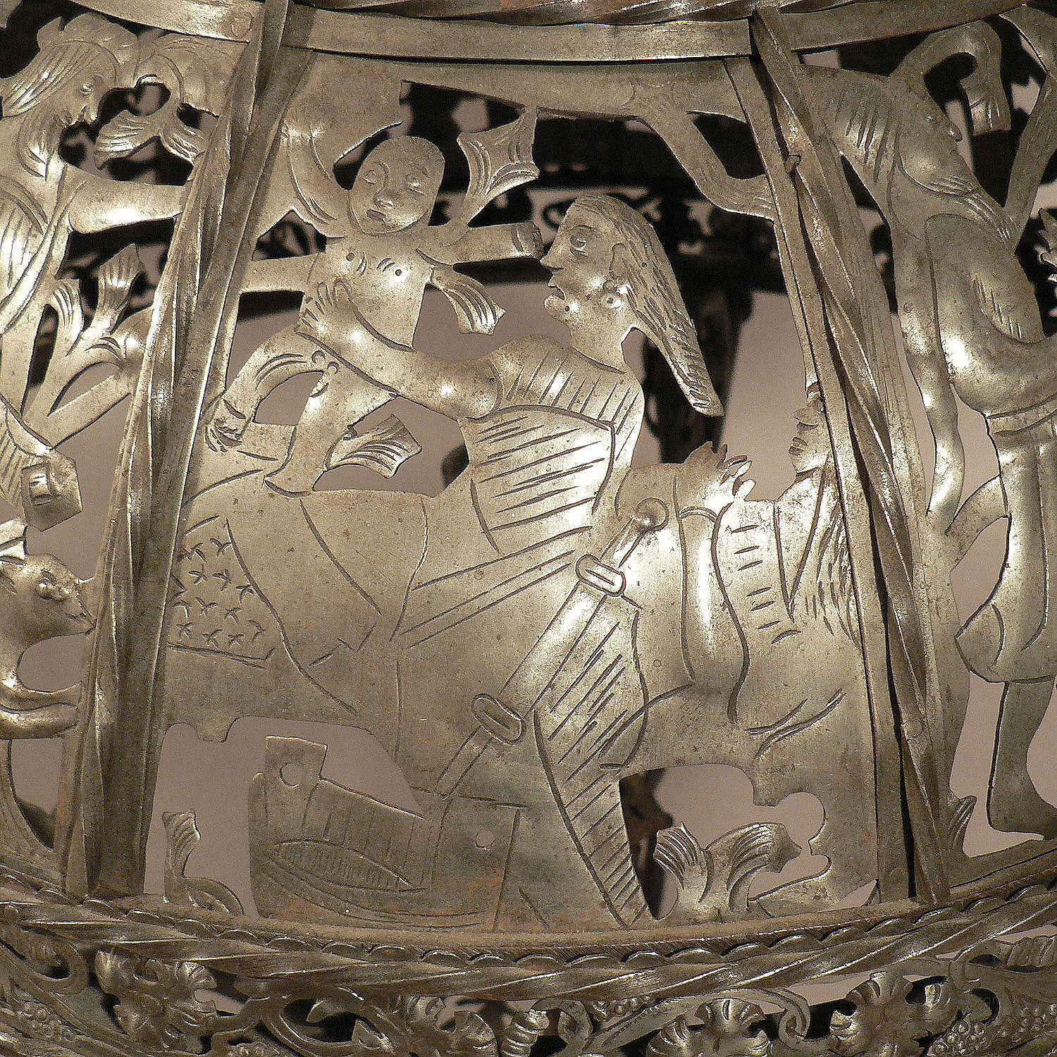 Antique medieval wrought iron chandelier from a German castle.