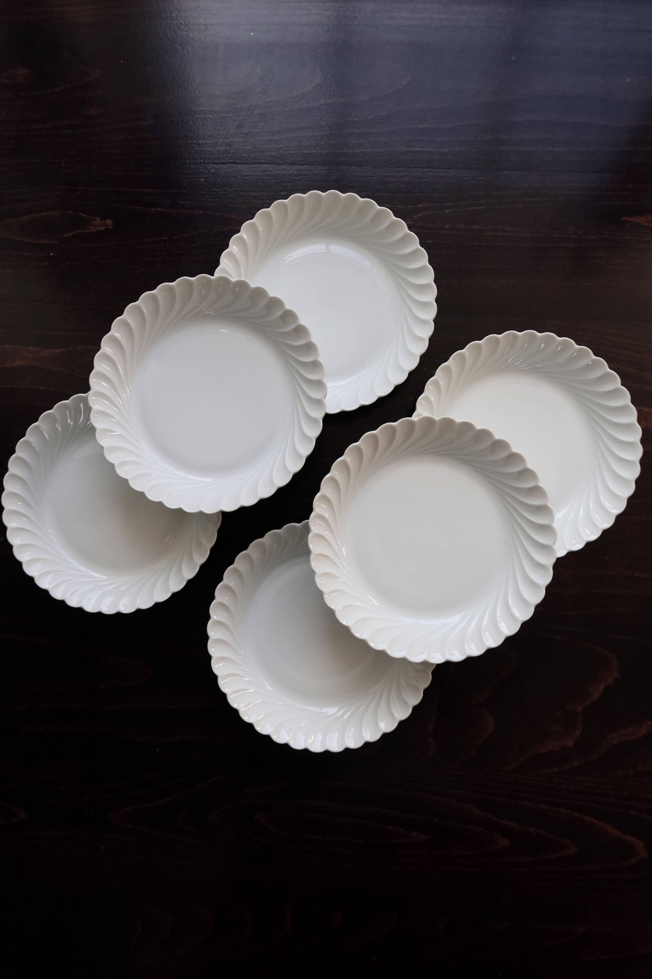 6 vintage white twisted porcelain soup plates from Limoges Haviland