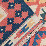 Persian kilim, handwoven oriental qashqai flat woven wool rug- 207x296cm