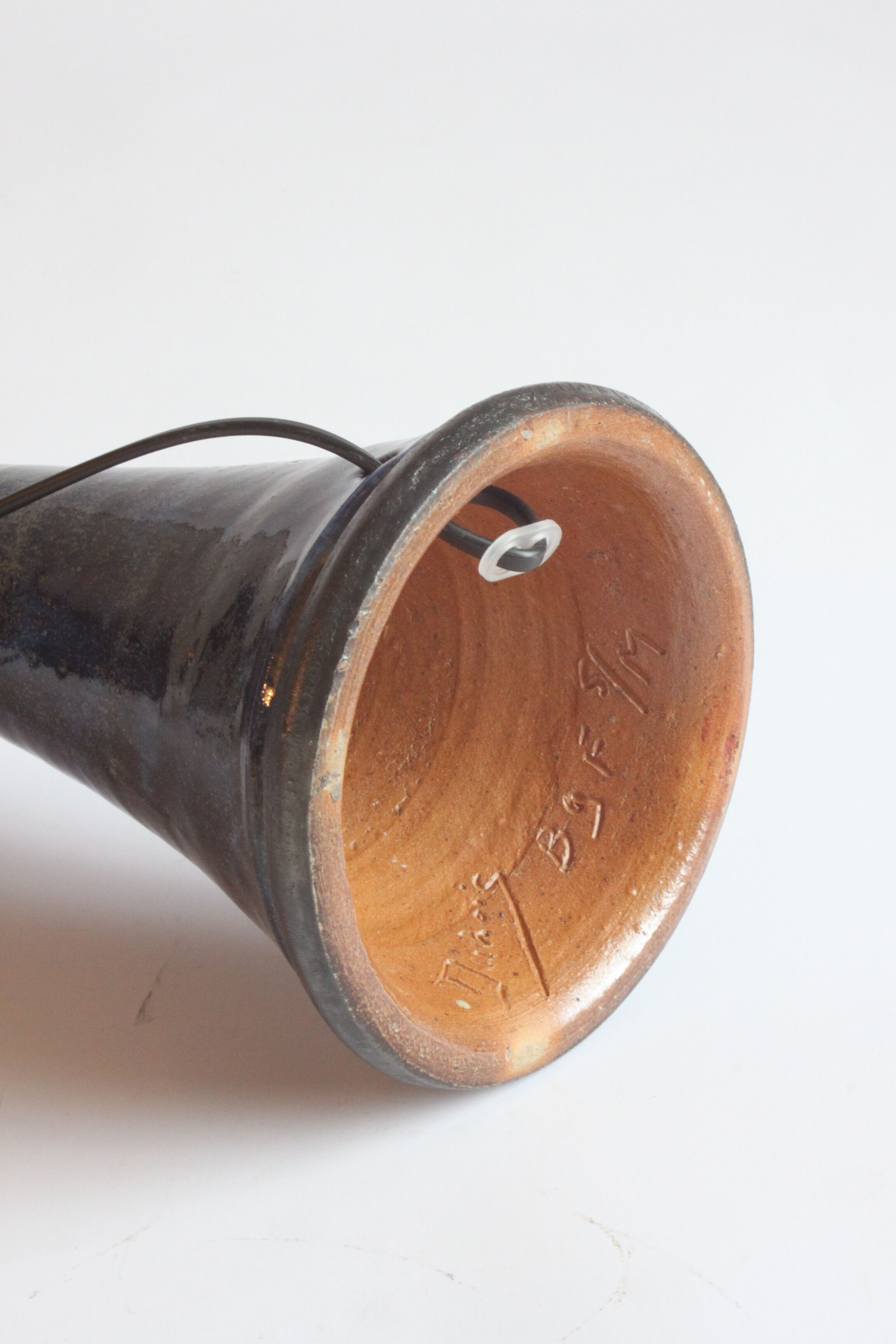 Lampe de table en céramique bleue de Poterie Dubois, Bouffioulx, Belgique années 1950