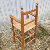 Chair armchair high child wood seat straw vintage