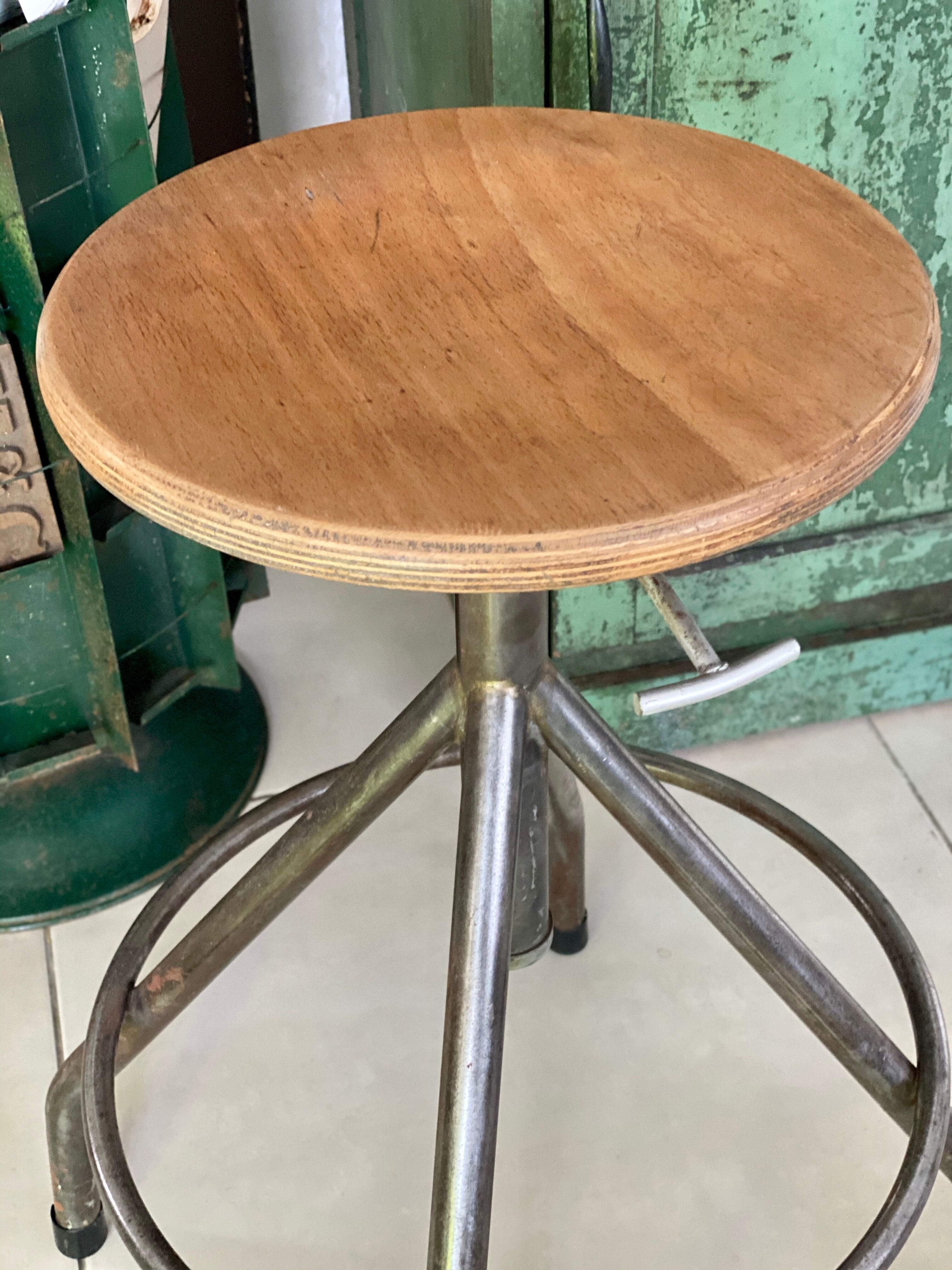 Metal and wood adjustable workshop stool