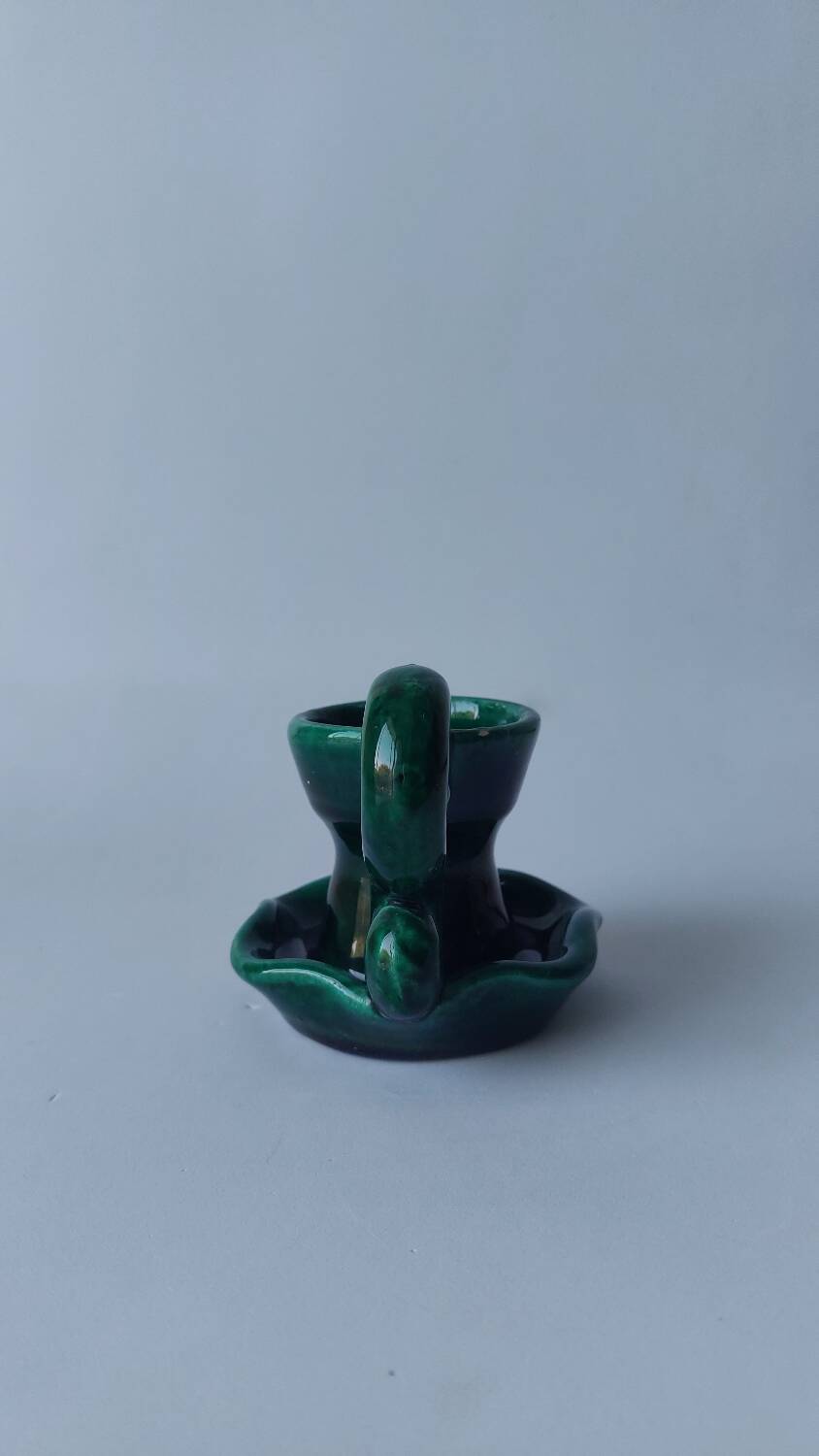 Green ceramic candlestick holder