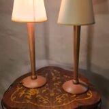 Pair of Scandinavian design bedside lamps in turned wood elec ok 52x15