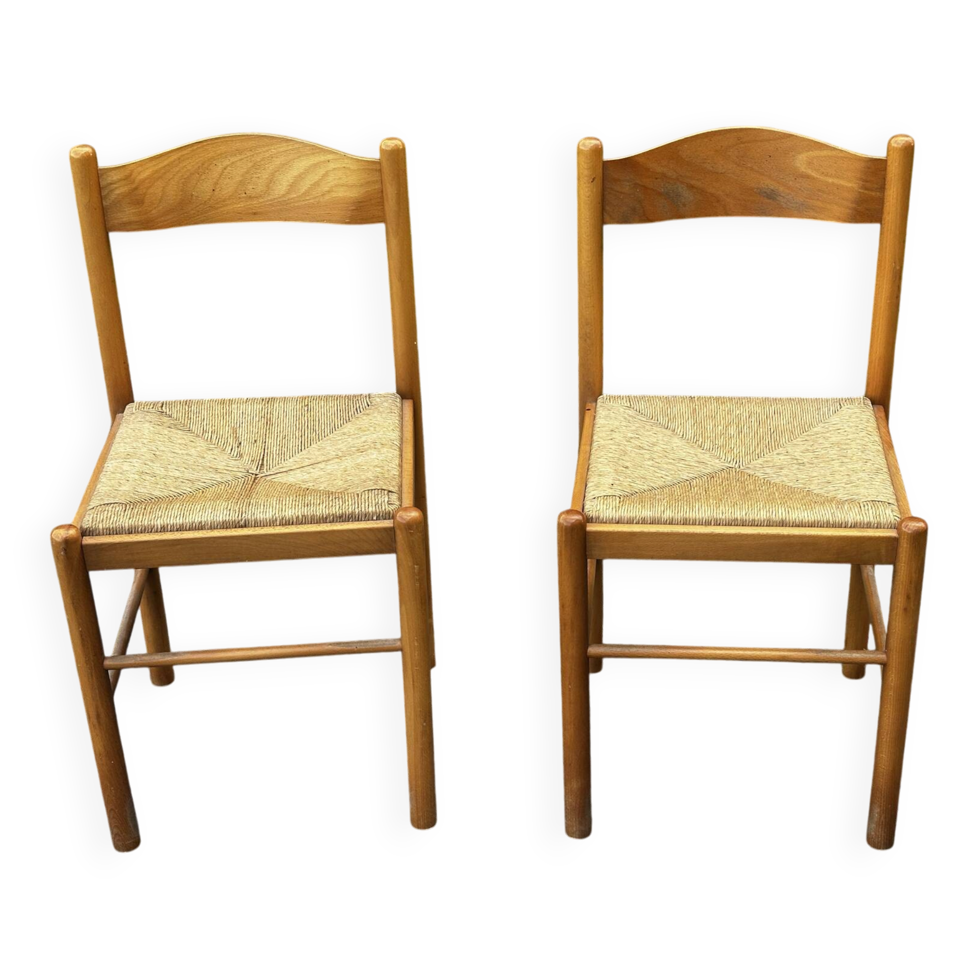 Paire de chaises en bois et paille – années 50-60