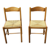 Pair of wooden and straw chairs – 1950s-60s
