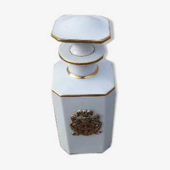 Vintage Carafe Limoges France white and gold porcelain with Fleur de Lys coat of arms
