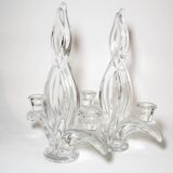 Pair of transparent Vannes crystal candlesticks