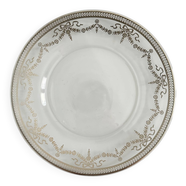 Assiette à Dessert en Verre Vintage Rubans/Nœuds et Guirlandes Argenté
