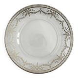 Vintage Glass Dessert Plate with Silver Ribbons/Bows and Garlands