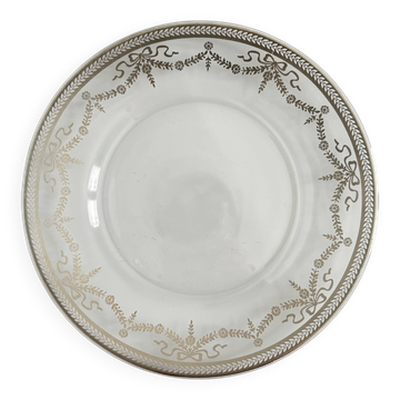 Assiette à Dessert en Verre Vintage Rubans/Nœuds et Guirlandes Argenté