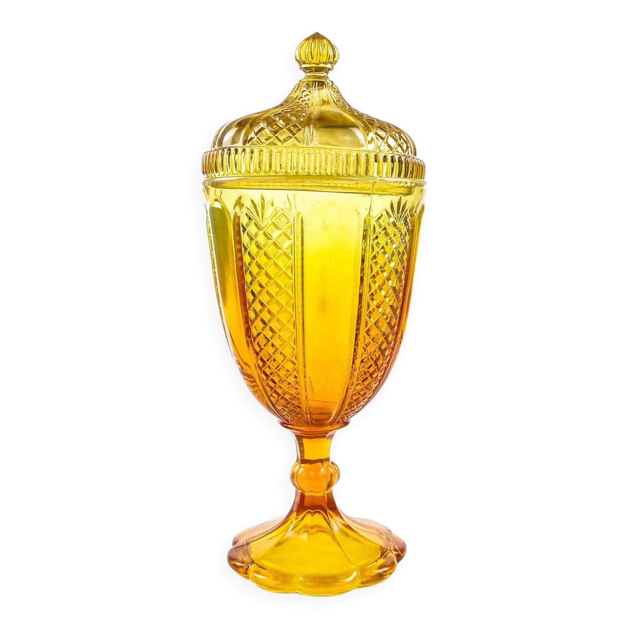 Bonbonnière Art Déco, verre pressé, Ząbkowice, Pologne, années 1970