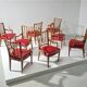 Austrian Dining Chairs in Walnut and Red Leather by Oswald Haerdtl from the Mid-Century