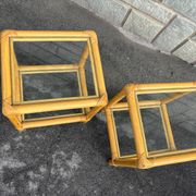 Paire de tables d’appoint en rotin et verre – style vintage années 70
