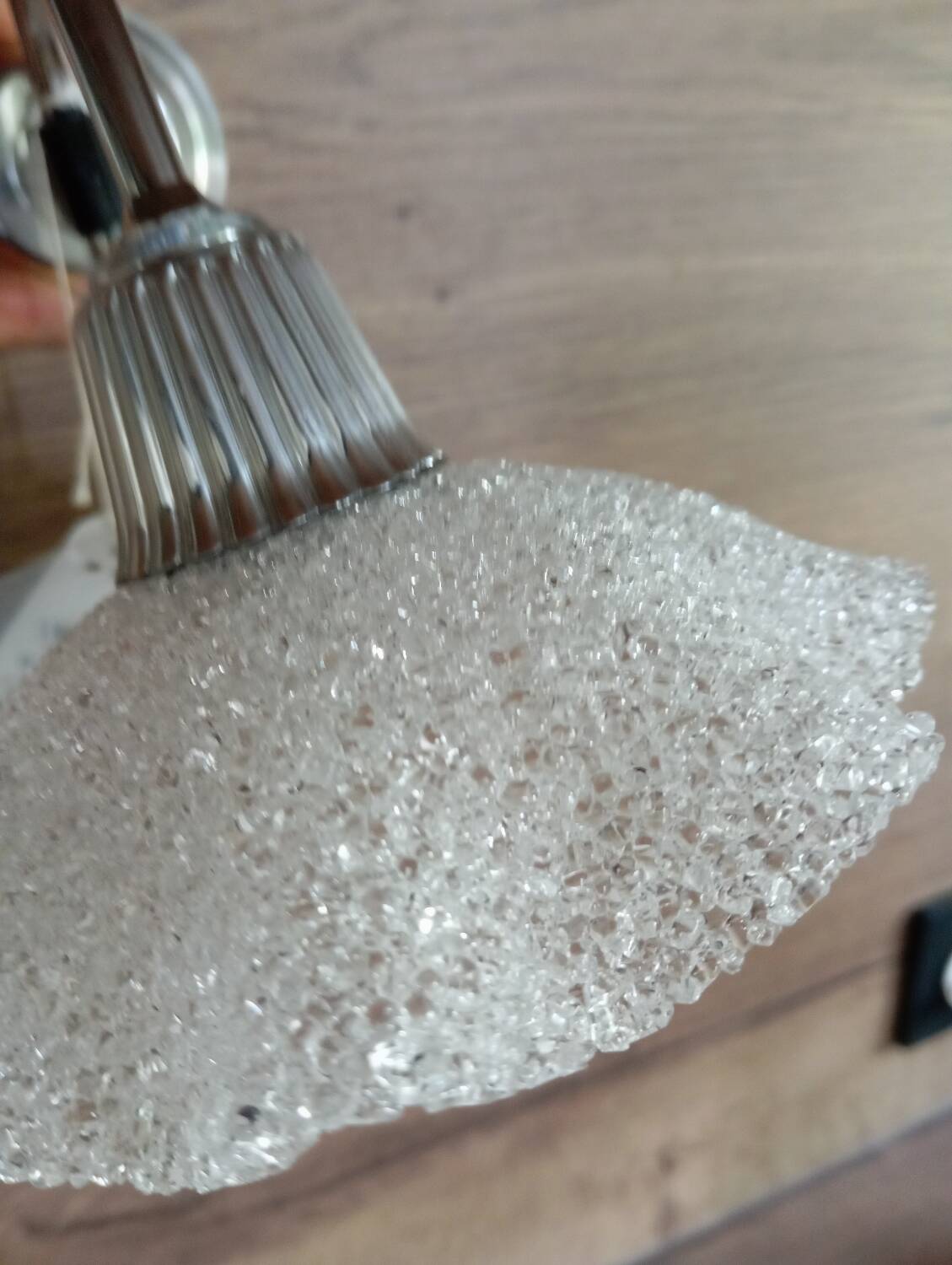 Vintage silver metal wall light and perpex corolla