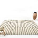 210x300 cm Natural Turkish Kilim, Striped white and brown kilim carpet
