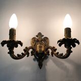 Old bronze wall lamp with 2 candles, years 50/60