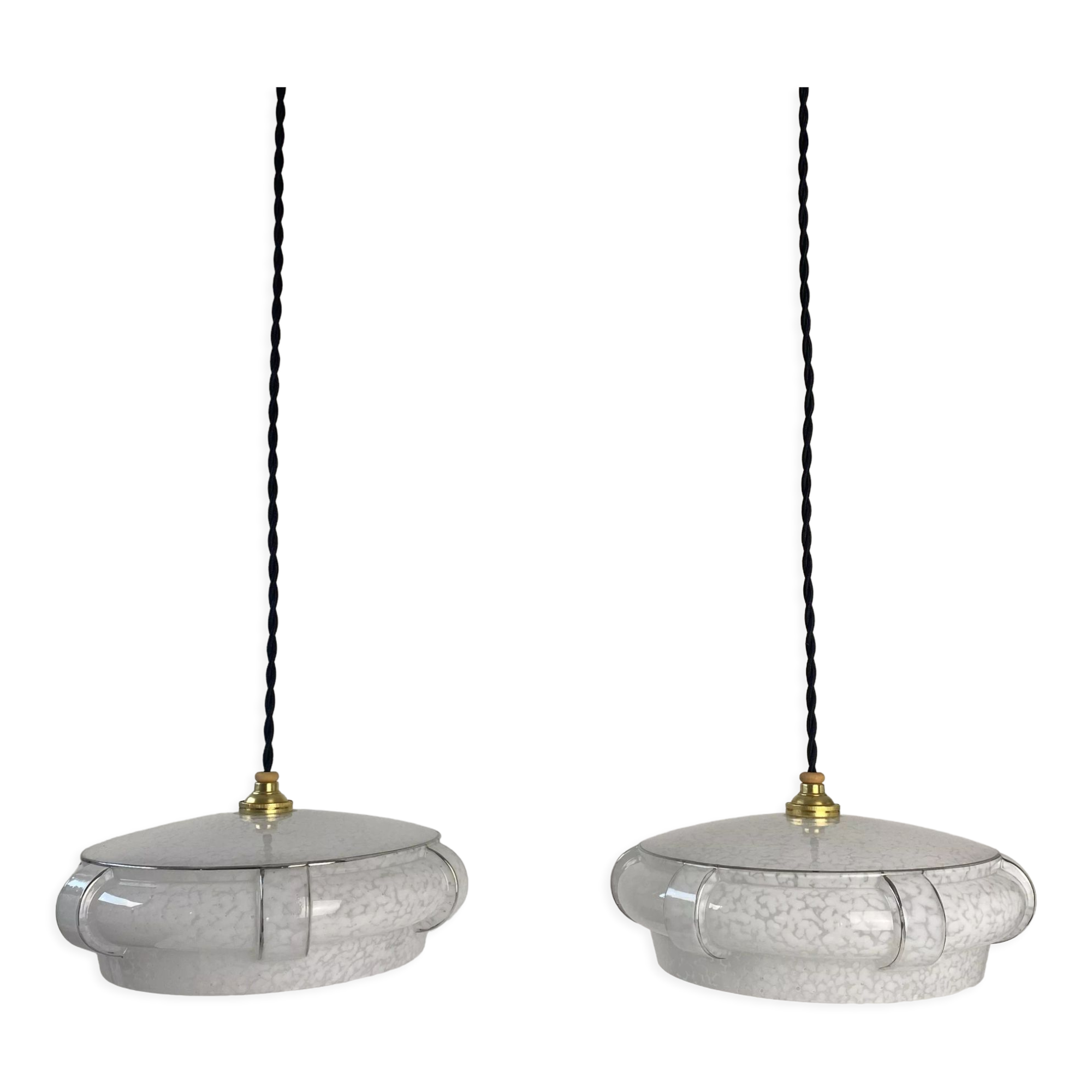 Pair of glass pendant lamps from clichy