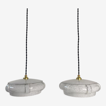 Pair of glass pendant lamps from clichy