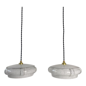 Pair of glass pendant lamps from clichy
