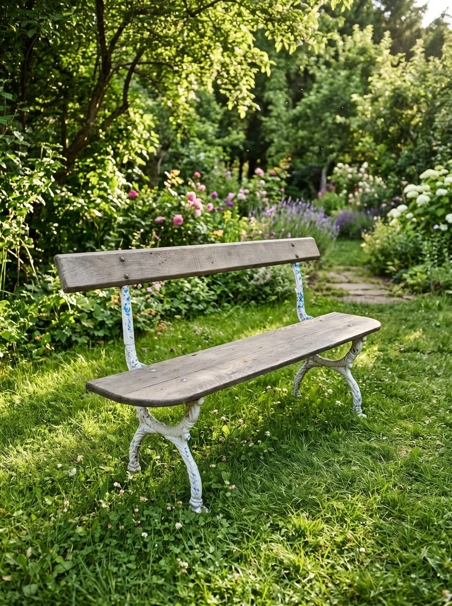 Old garden bench in cast iron and oak