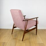 Fauteuil « Lis », années 1970, bouclé rose, design de Henryk Lis