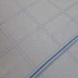 Nappe ancienne lin damassé blanc bleu carreaux et 6 serviettes