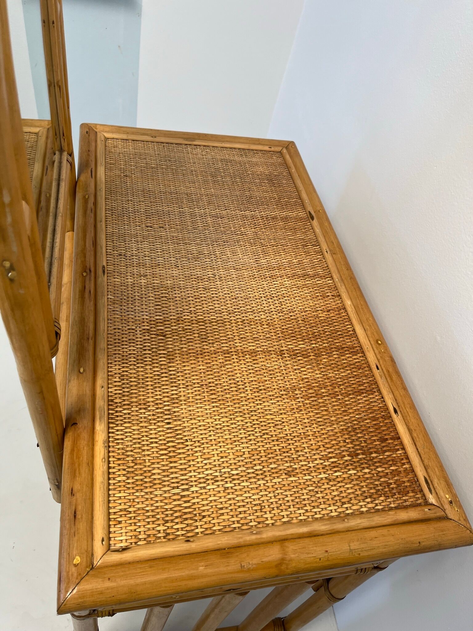 Bamboo and rattan dressing table, with mirror 50s-60s