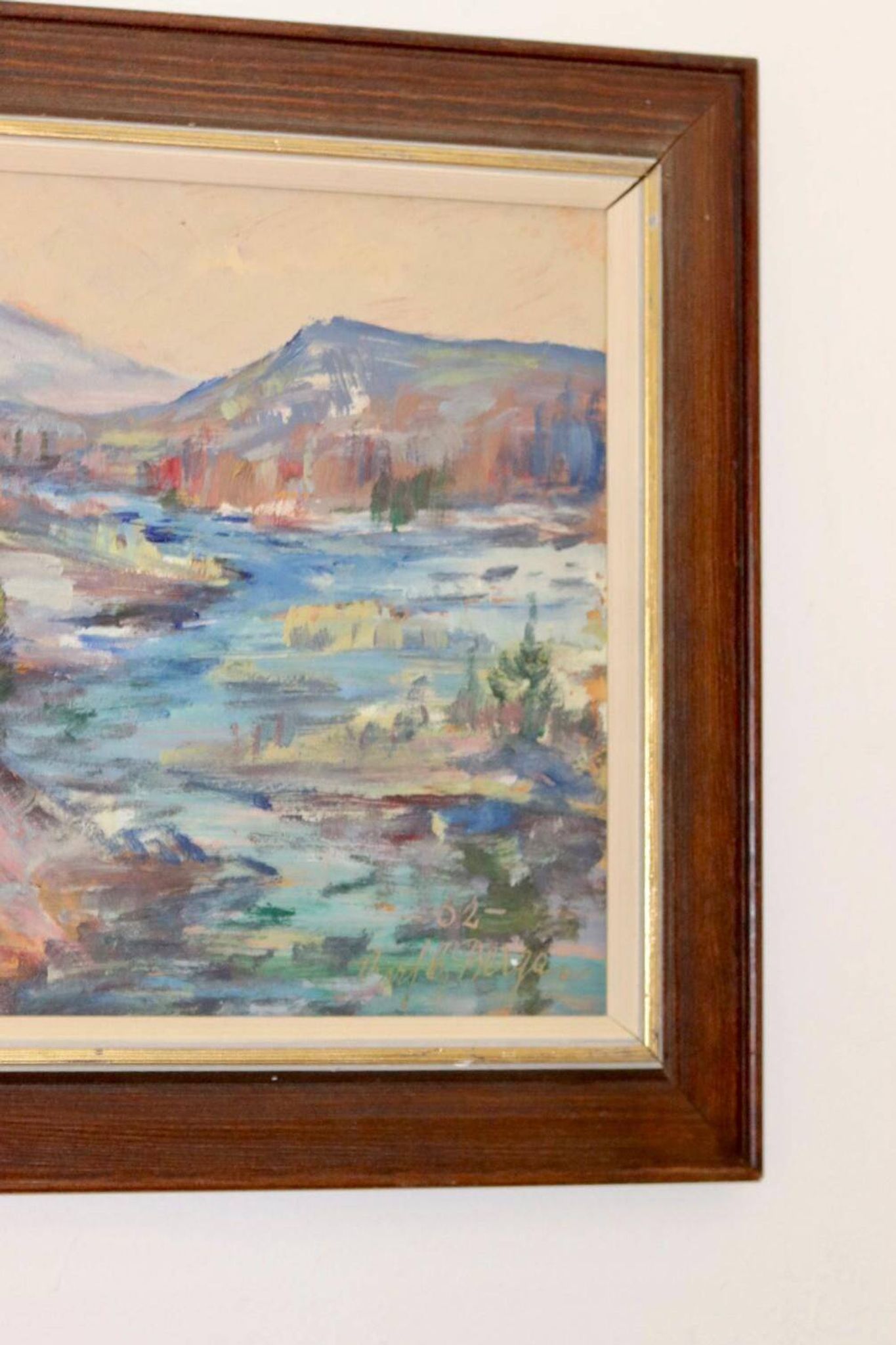Mid-century Swedish oil painting "Abstract Landscape" – Vintage and framed