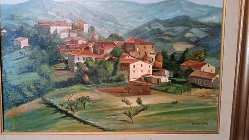 Oil Painting on Canvas Tuscan Landscape Panorama Signed P. Ciampini
