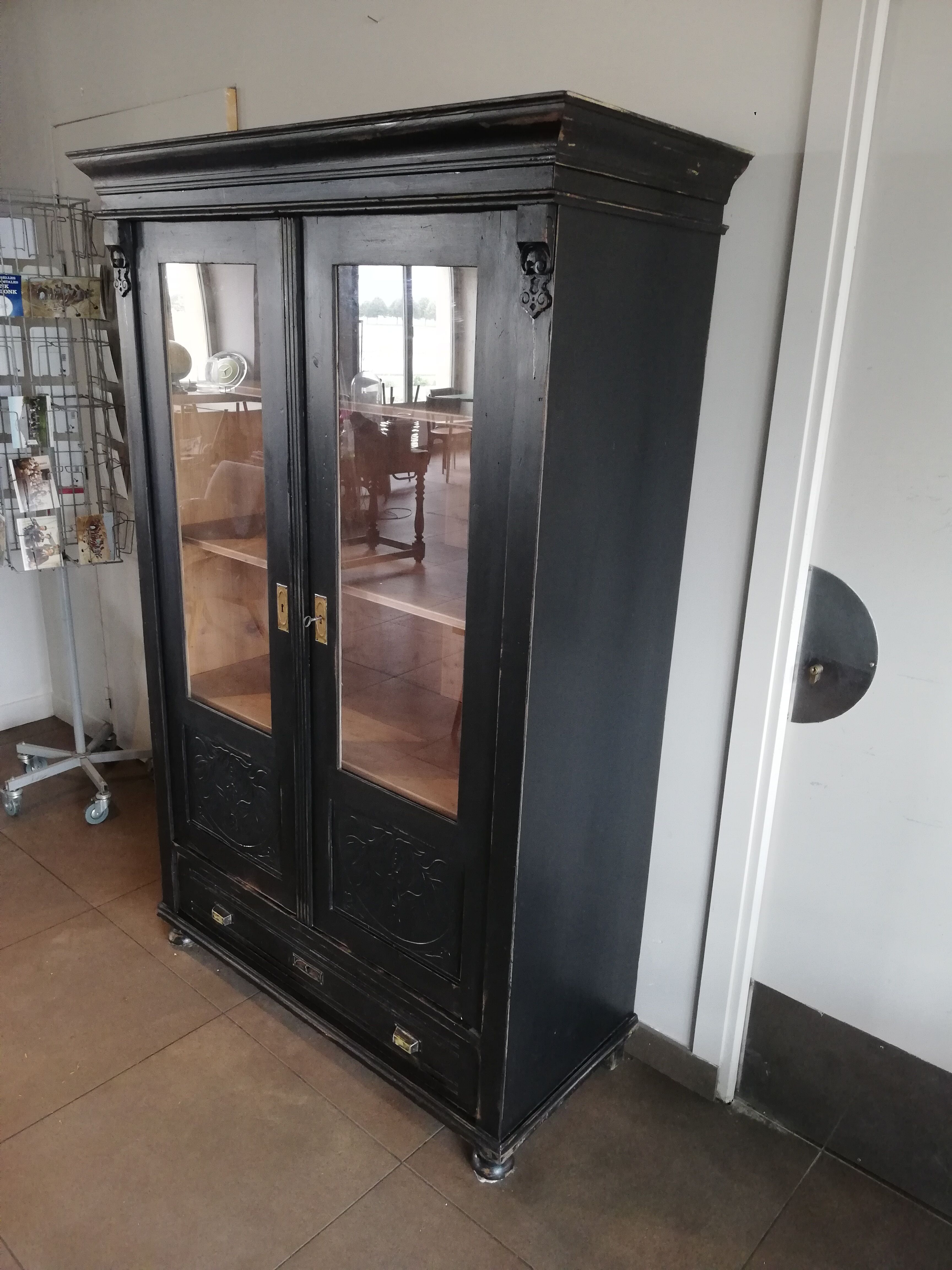 Parisian glazed wardrobe, Vintage painted showcase library