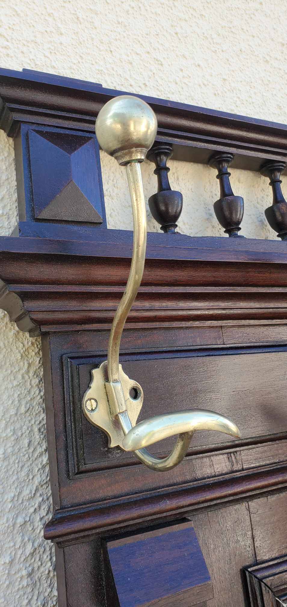 Old and beautiful wooden coat rack cloakroom early 20th century