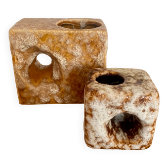 Set of 2 vases blocks fat lava Dutch ceramic van Woerden