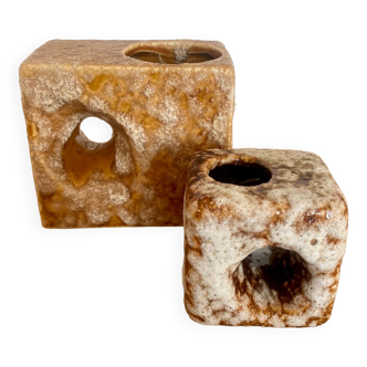 Lot de 2 vases blocs fat lava céramique hollandaise van Woerden