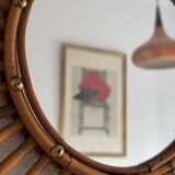 Vintage 1960s sun mirror, rattan, ORTF style, spiral eye - 66 x 50 cm