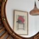 Vintage 1960s sun mirror, rattan, ORTF style, spiral eye - 66 x 50 cm