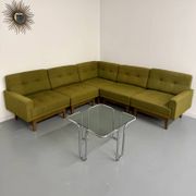 Vintage modular Scandinavian design green fabric corner sofa 1960s
