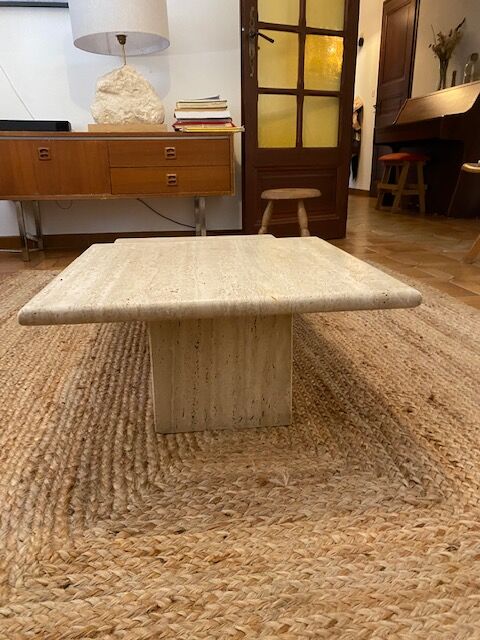 2 log-out travertine coffee tables