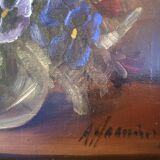 Vintage Art deco Still life with flowers Oil Paintingby A.Haaning, Denmark