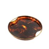 Hollywood regency brass and tortoiseshell lucite tray, Guzzini Italy 1970s