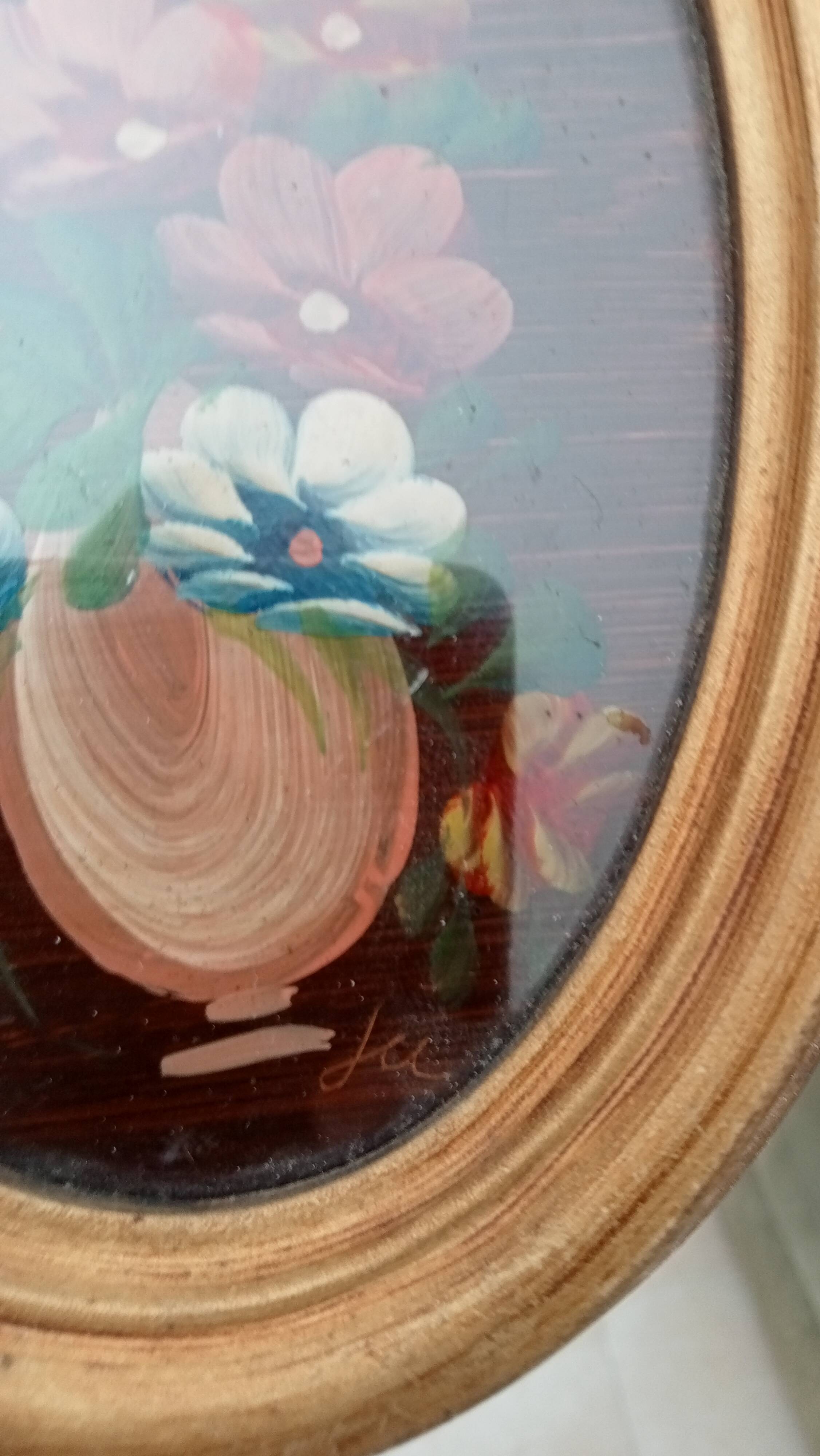 Vintage miniature painting oil painting under glass