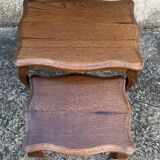 Ensemble de deux tables gigognes, esprit Louis XV, merisier, vintage, années 60