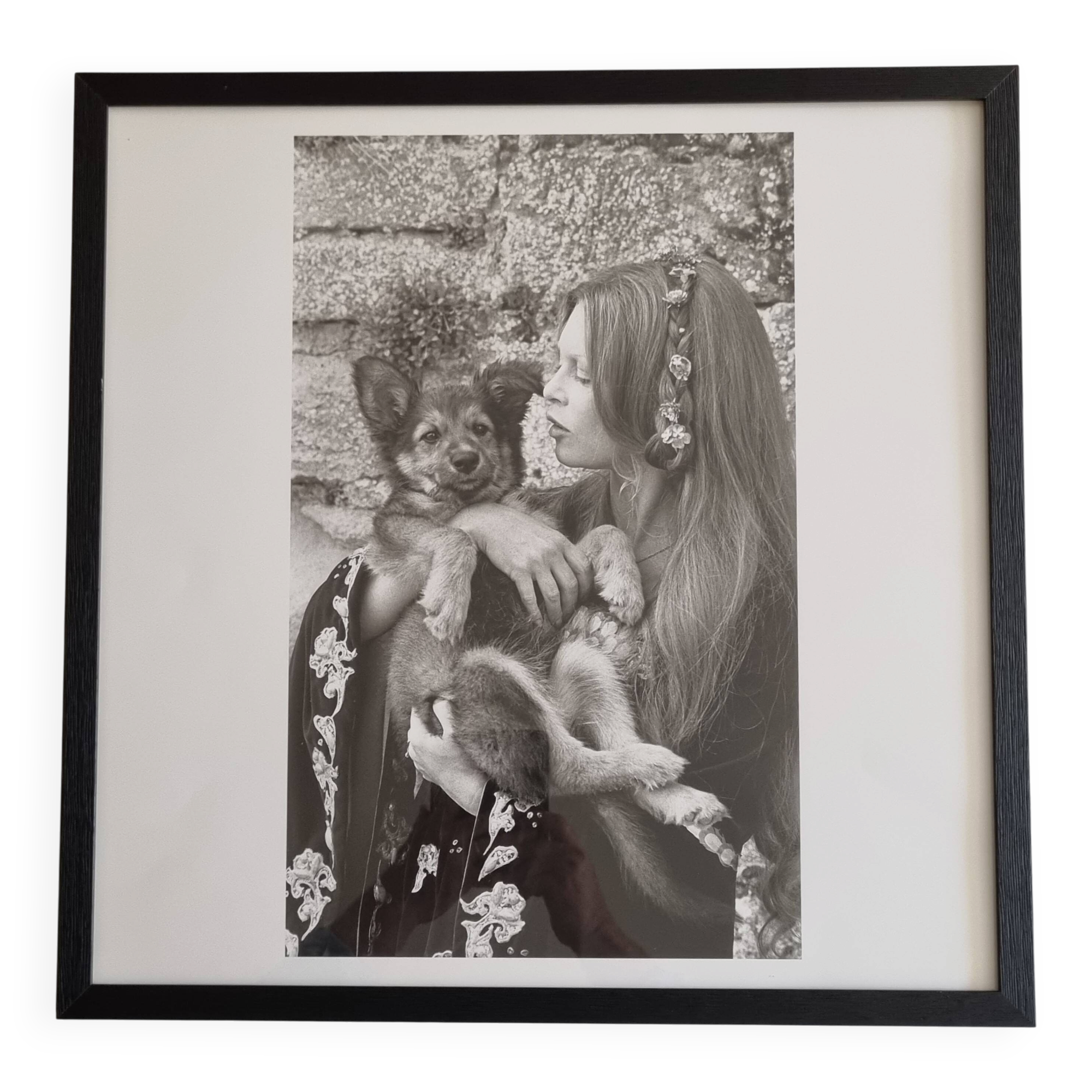 Brigitte Bardot, framed vintage black and white offset reproduction 53 cm