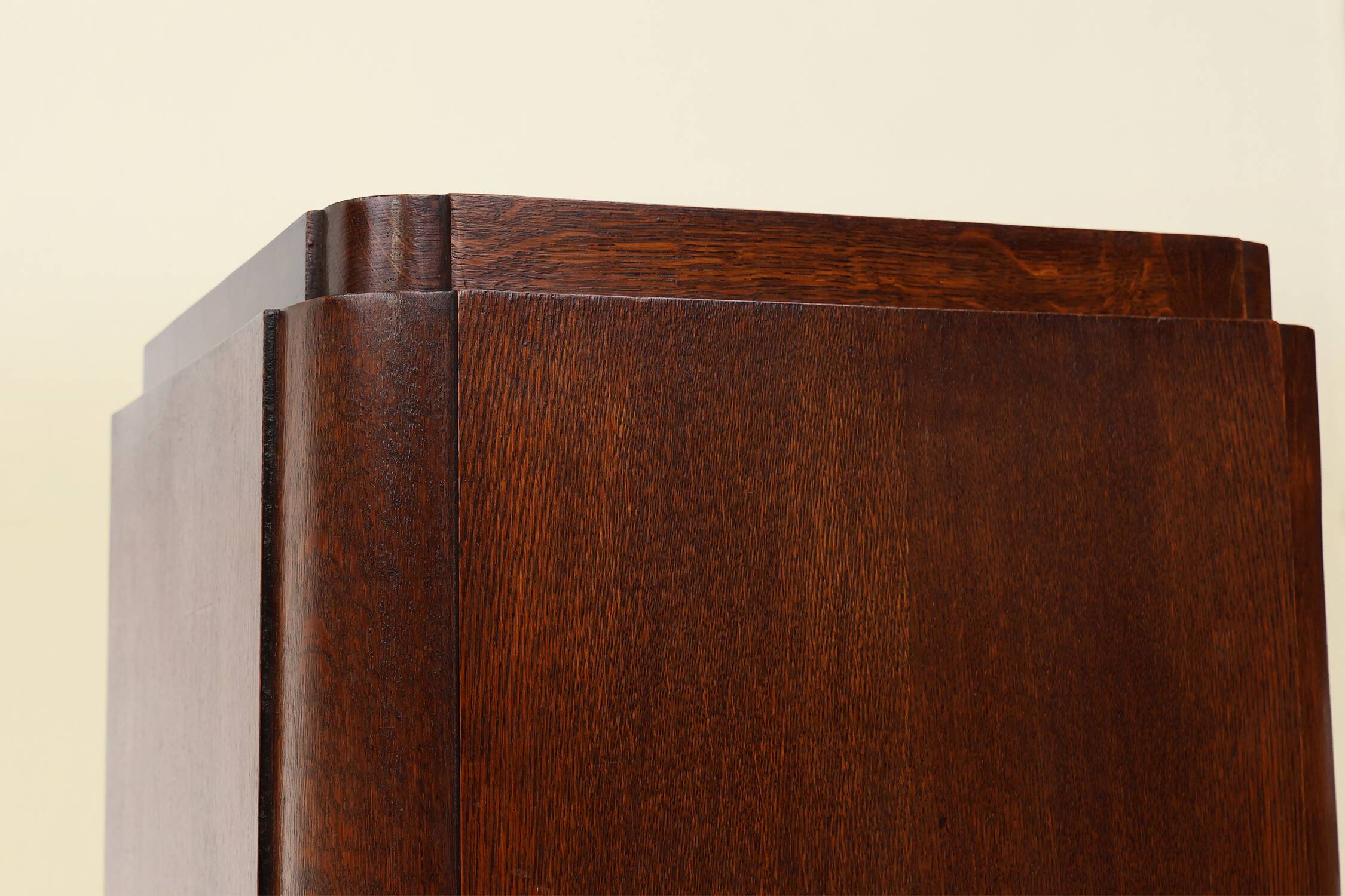 Large Art Deco console or pedestal in dark oak veneer, Belgium, 1920s