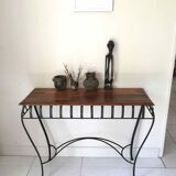 Chestnut console and wrought iron