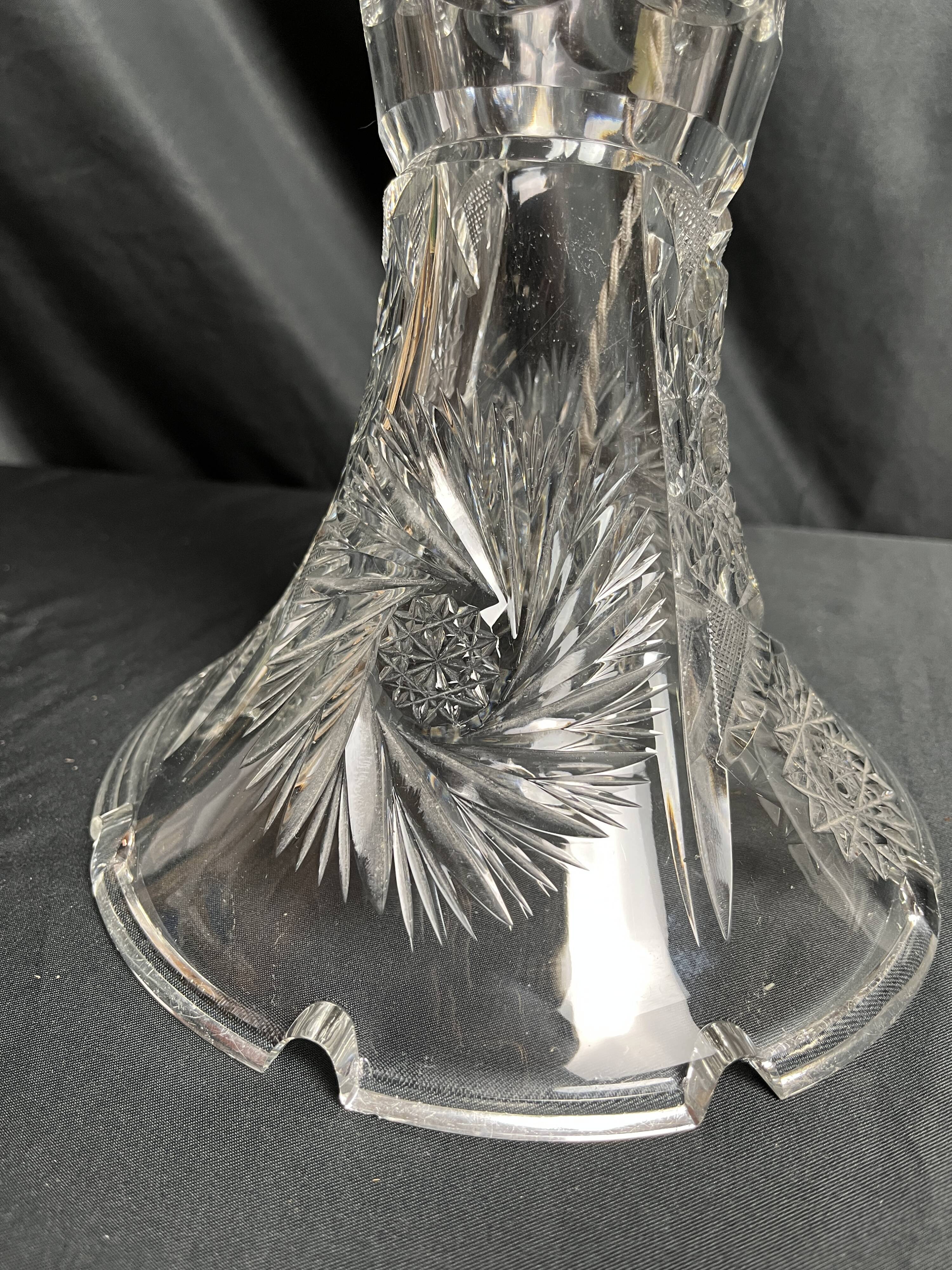 20th century crystal lamp with silver metal frame